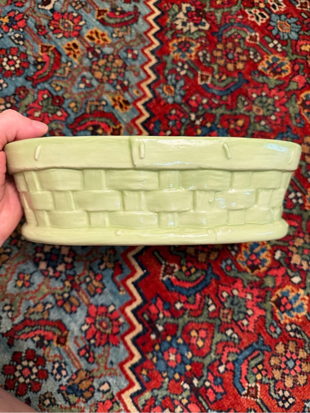 Vintage Green Basketweave Planter